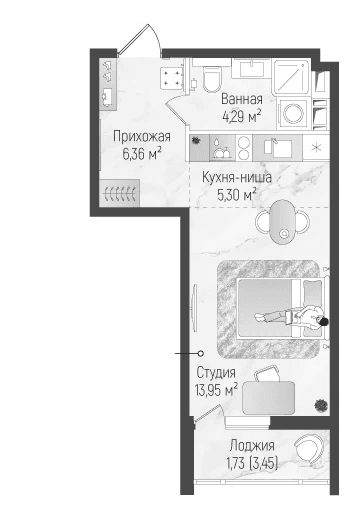 Планировка: Студия 29,9 м² в ЖК «Рига Хиллс»