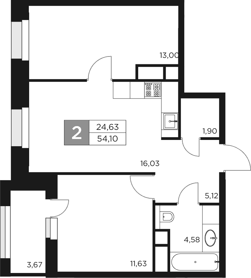 Планировка: Евротрёшка 52,3 м² в ЖК «Восток 2»