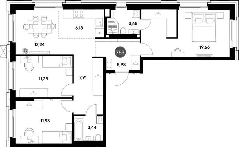 Планировка: Квартира евро-4 82,3 м² в ЖК «ЭВО»