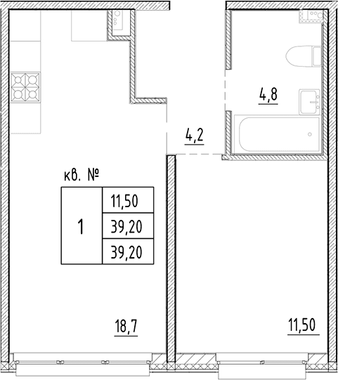 Планировка: Евродвушка 39,2 м² в ЖК «Плюс Пулковский»