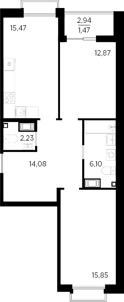Планировка: Евротрёшка 66,6 м² в ЖК «Респект»
