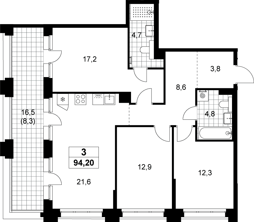 Планировка: Квартира евро-4 85,9 м² в ЖК «Хольм»
