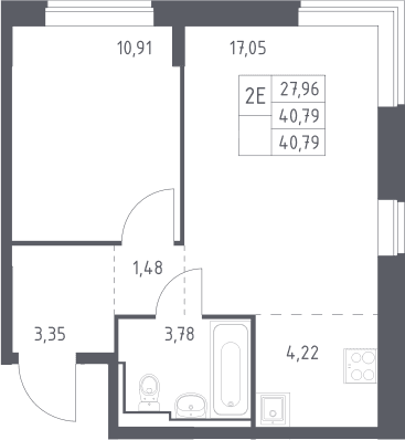 Планировка: Евродвушка 40,8 м² в ЖК «Богдановский лес»