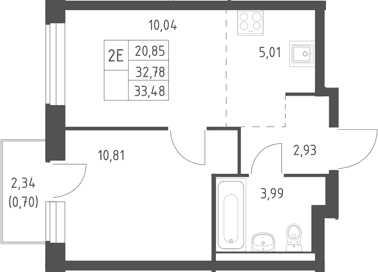 Планировка: Евродвушка 32,8 м² в ЖК «Горки Парк»