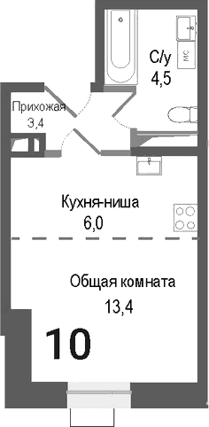 Планировка: Студия 27 м² в ЖК «Киноквартал»