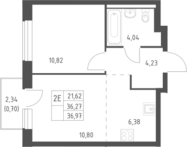 Планировка: Евродвушка 36,3 м² в ЖК «Горки Парк»