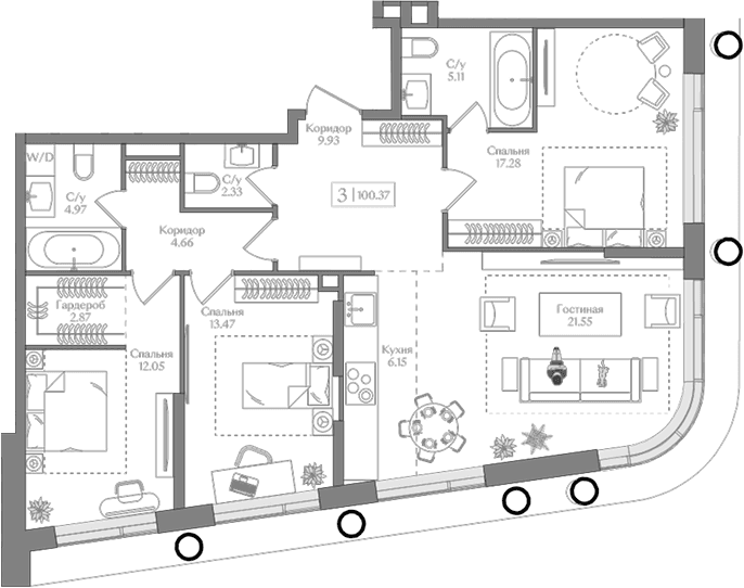 Планировка: Квартира евро-4 100,4 м² в ЖК «Преображенская площадь»
