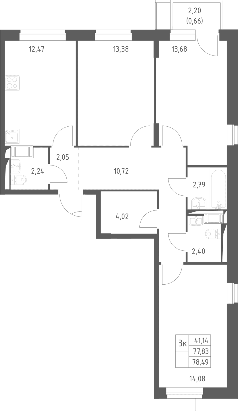 3-комнатная квартира