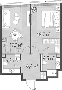 Планировка: Евродвушка 51,5 м² в ЖК «ОНЕ»