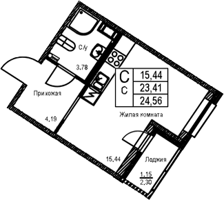Планировка: Студия 23,4 м² в ЖК «ID Kudrovo II»