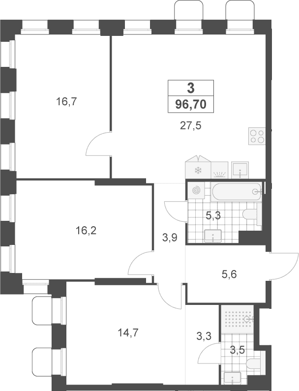 Планировка: Квартира евро-4 96,7 м² в ЖК «Деснаречье»