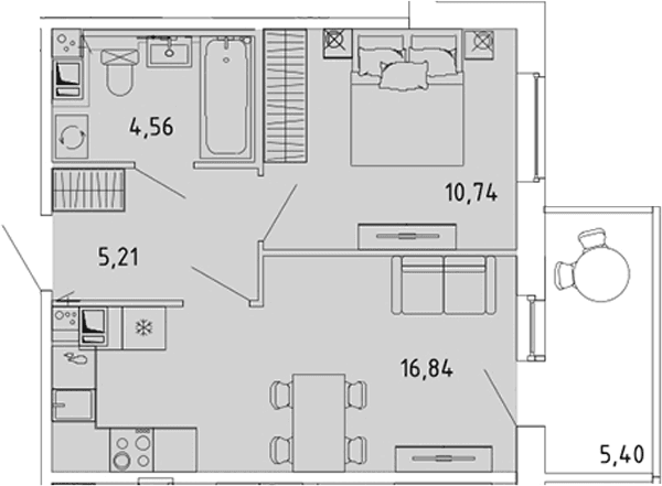 Планировка: Евродвушка 37,4 м² в ЖК «Ю Гатчина»