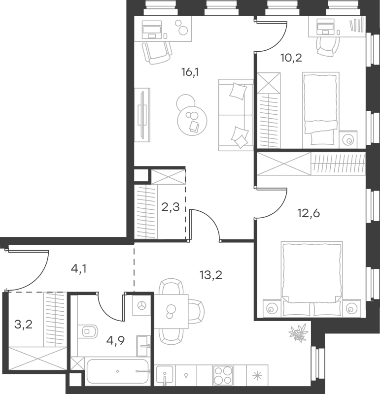 3-комнатная квартира