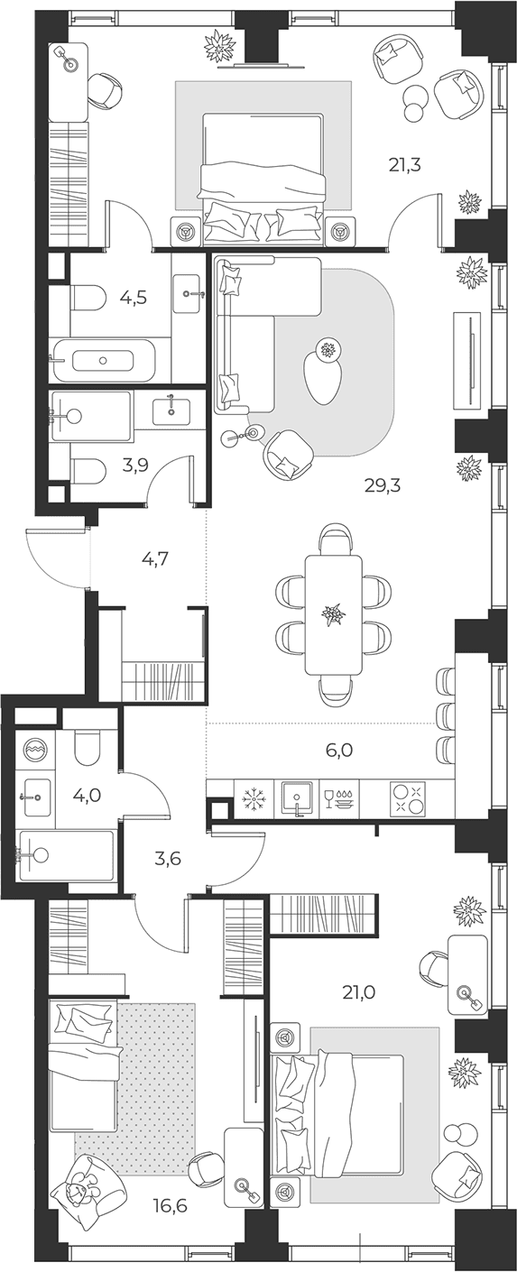 Планировка: Квартира евро-4 114,9 м² в ЖК «МАСТЕРС»