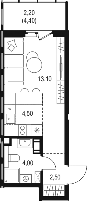 Планировка: Студия 24,1 м² в ЖК «Левел Мечникова»