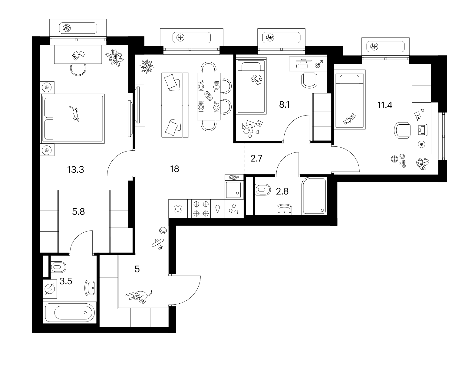 Планировка: 3-комнатная квартира 70,6 м² в ЖК «Ярославский»
