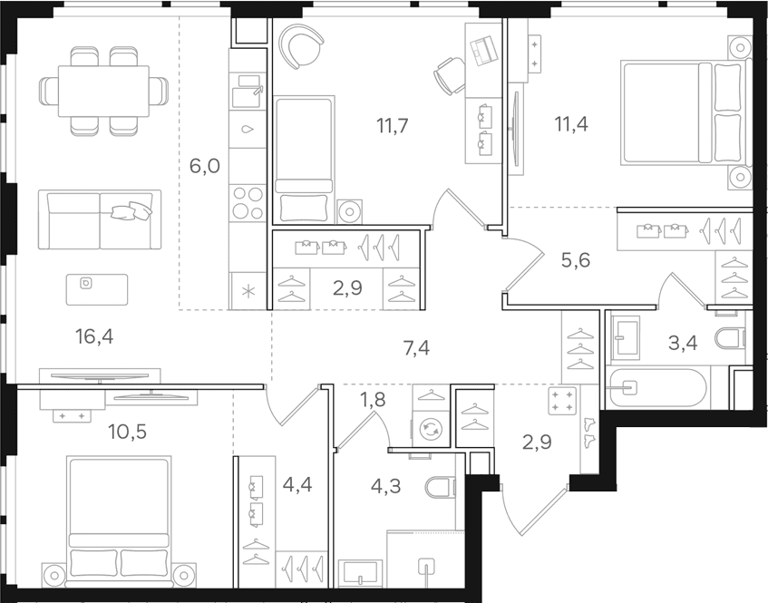 Планировка: Квартира евро-4 88,7 м² в ЖК «НАЗАРЕ»