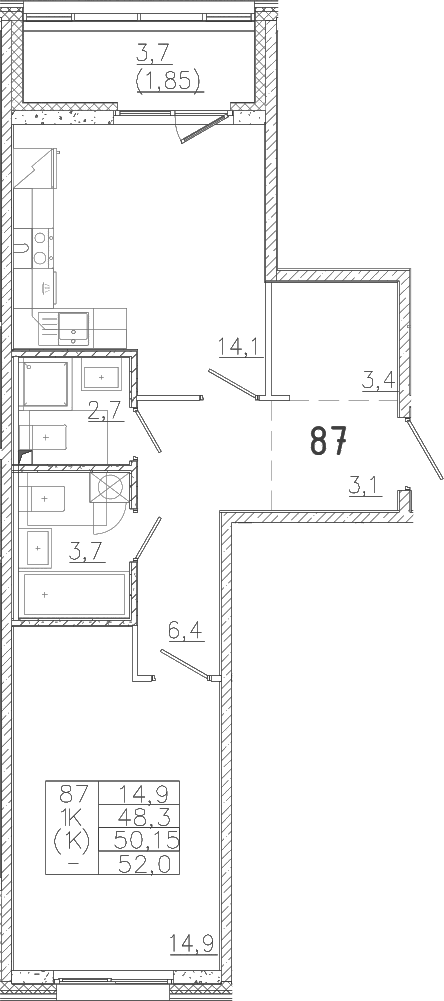 Планировка: 1-комнатная квартира 48,3 м² в ЖК «Лисино»