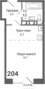 Планировка: Студия 28,7 м² в ЖК «Киноквартал»