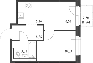 Планировка: Евродвушка 32,9 м² в ЖК «Живи! В Рыбацком»