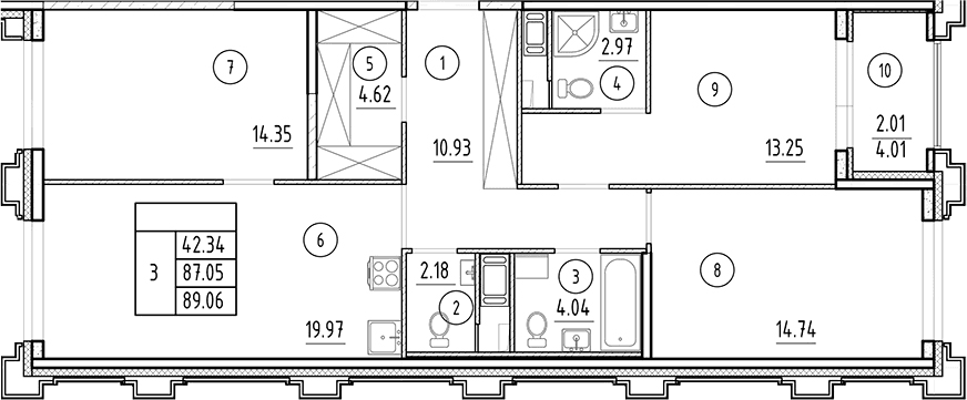 Планировка: Квартира евро-4 87,1 м² в ЖК «Ассамблея»