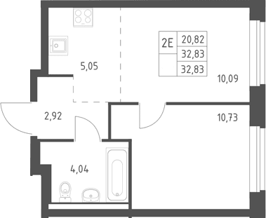 Планировка: Евродвушка 32,8 м² в ЖК «Горки Парк»