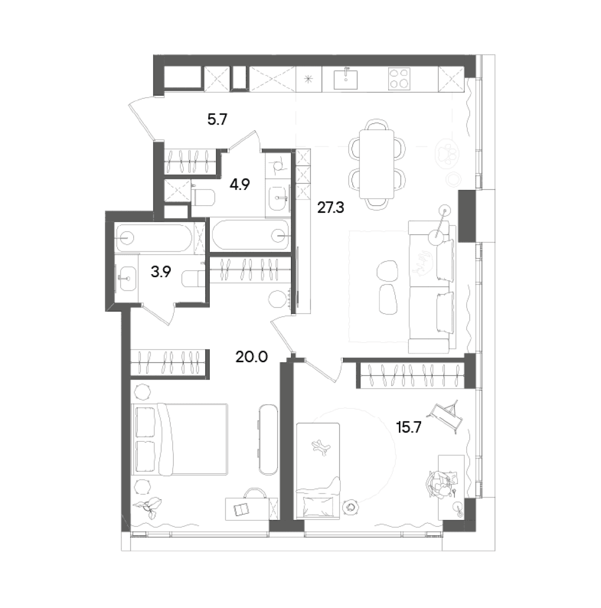 Планировка: Евротрёшка 78,3 м² в ЖК «СТОУН Грэйн»