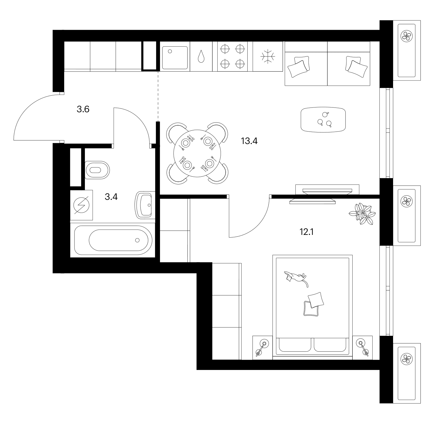 Планировка: 1-комнатная квартира 32,5 м² в ЖК «Ярославский»