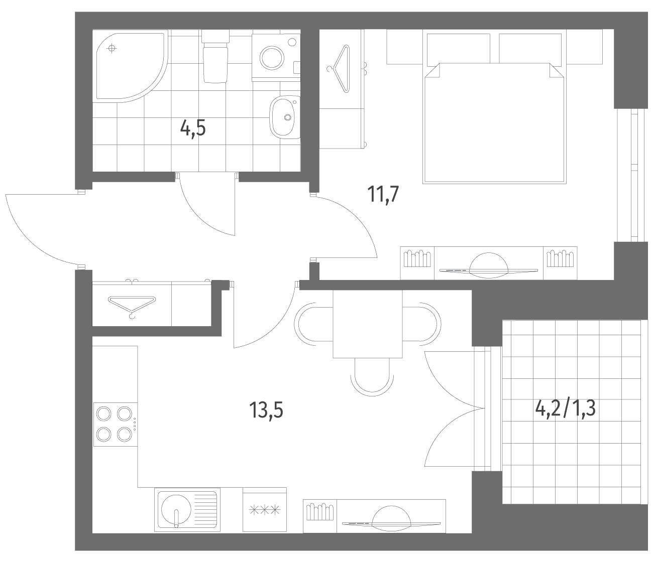 Планировка: 1-комнатная квартира 34,1 м² в ЖК «Новый Питер»