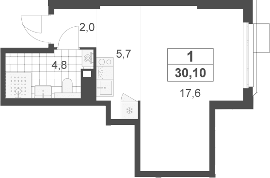 Планировка: Студия 30,1 м² в ЖК «Скандинавия»