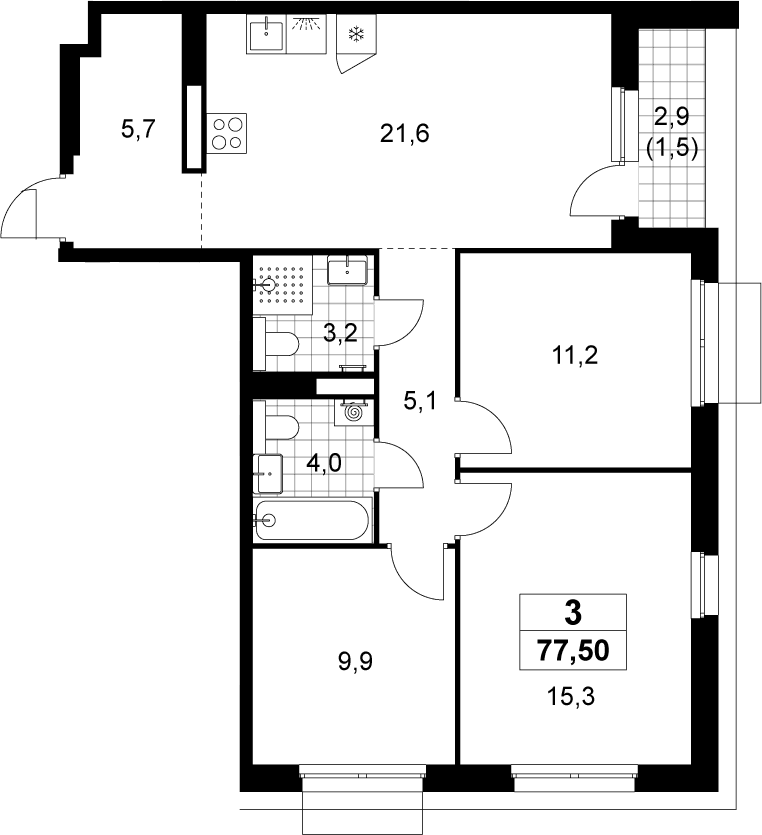 Планировка: Квартира евро-4 76 м² в ЖК «Деснаречье»