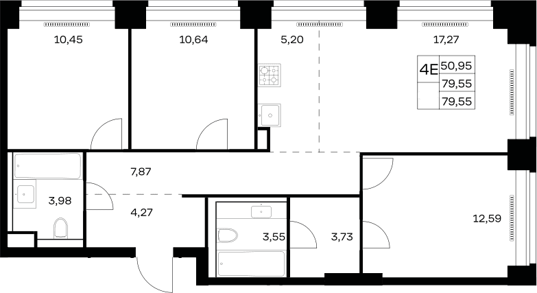Планировка: Квартира евро-4 79,6 м² в ЖК «НОВА»