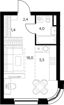 Планировка: Студия 30,8 м² в ЖК «Адмирал»