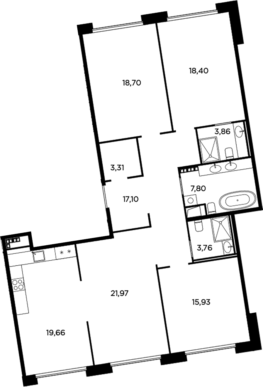 Планировка: Квартира евро-5 130,5 м² в ЖК «Акватория»