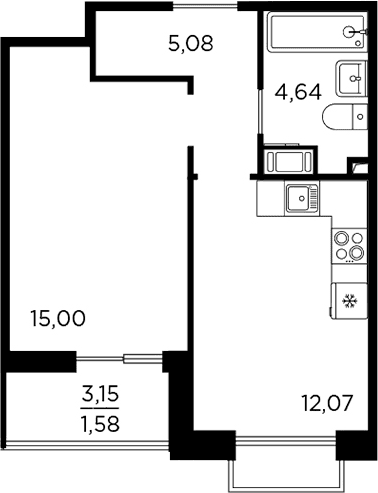 Планировка: 1-комнатная квартира 36,8 м² в ЖК «Респект»