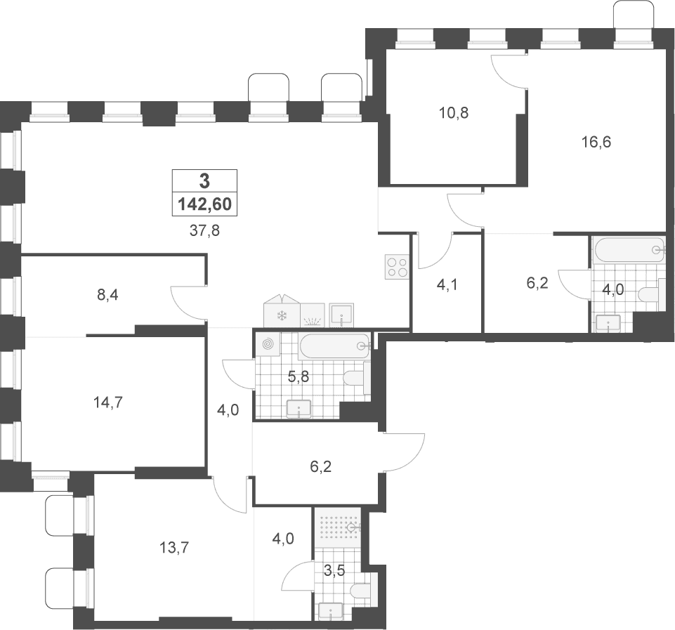 Планировка: Квартира евро-4 142,6 м² в ЖК «Деснаречье»