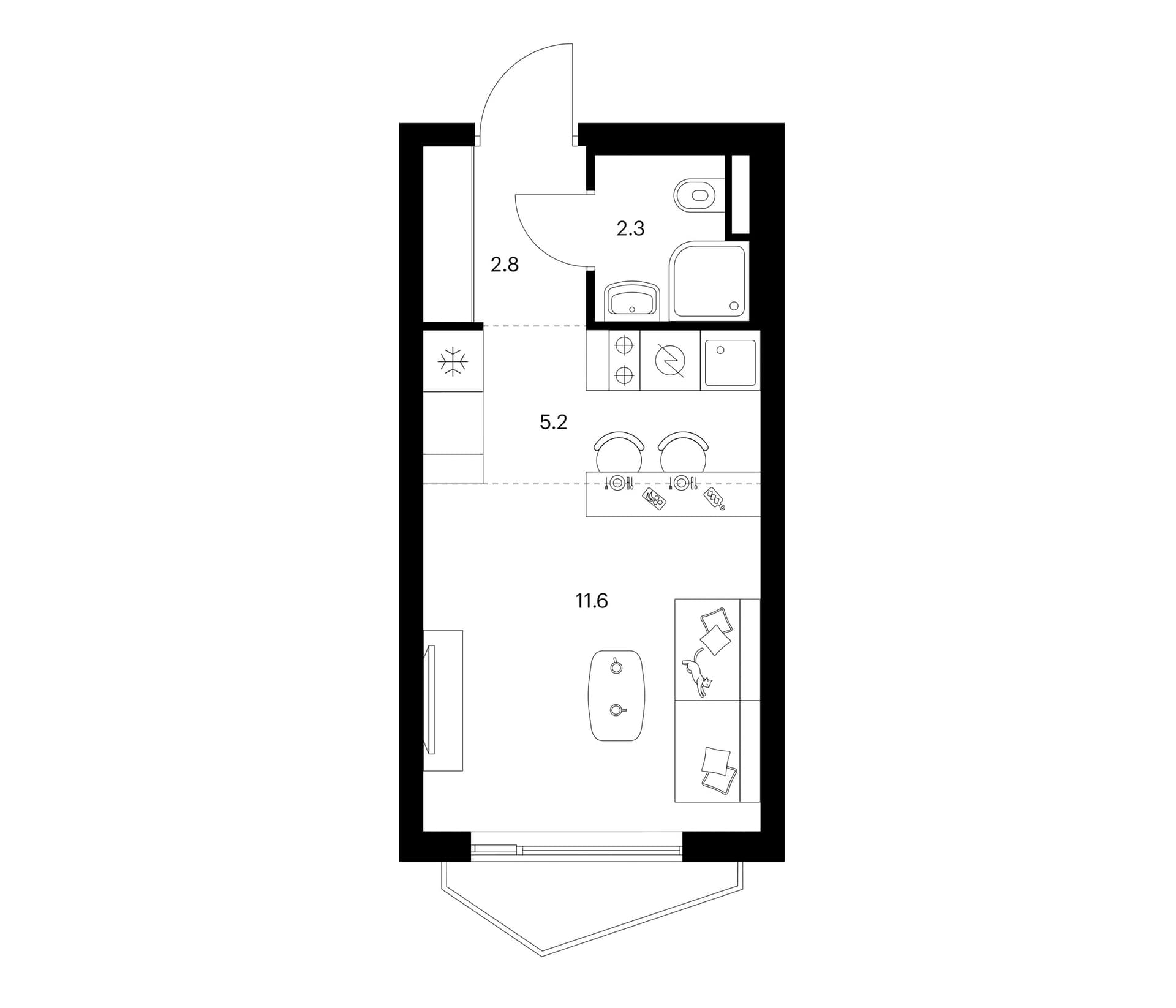 Планировка: Студия 21,9 м² в ЖК «Мичуринский парк»