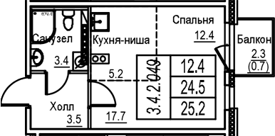 Планировка: Студия 24,5 м² в ЖК «Экография»