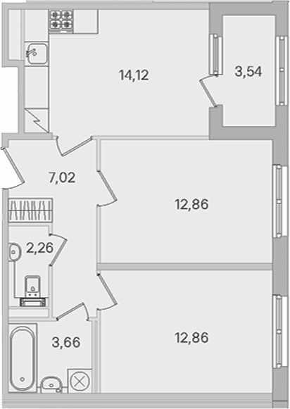 Планировка: 2-комнатная квартира 52,8 м² в ЖК «Дубровский»