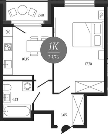 Планировка: 1-комнатная квартира 38,3 м² в ЖК «Сердце Лыткарино»