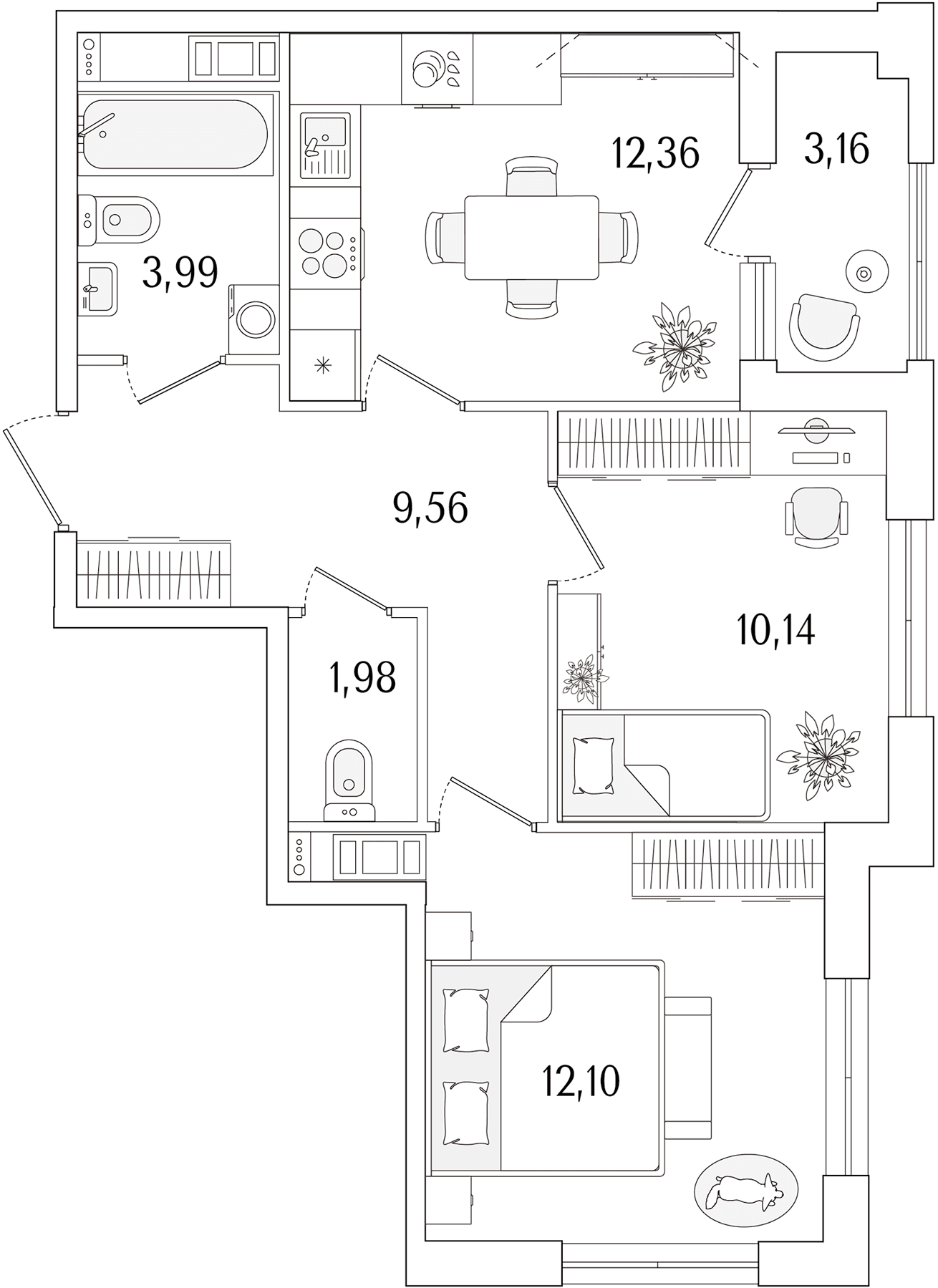Планировка: 2-комнатная квартира 50,1 м² в ЖК «Гранат»