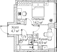 Планировка: 1-комнатная квартира 31,7 м² в ЖК «СЕЗАР БУДУЩЕЕ»