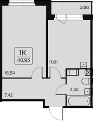 Планировка: 1-комнатная квартира 39,6 м² в ЖК «Расцветай в Янино»