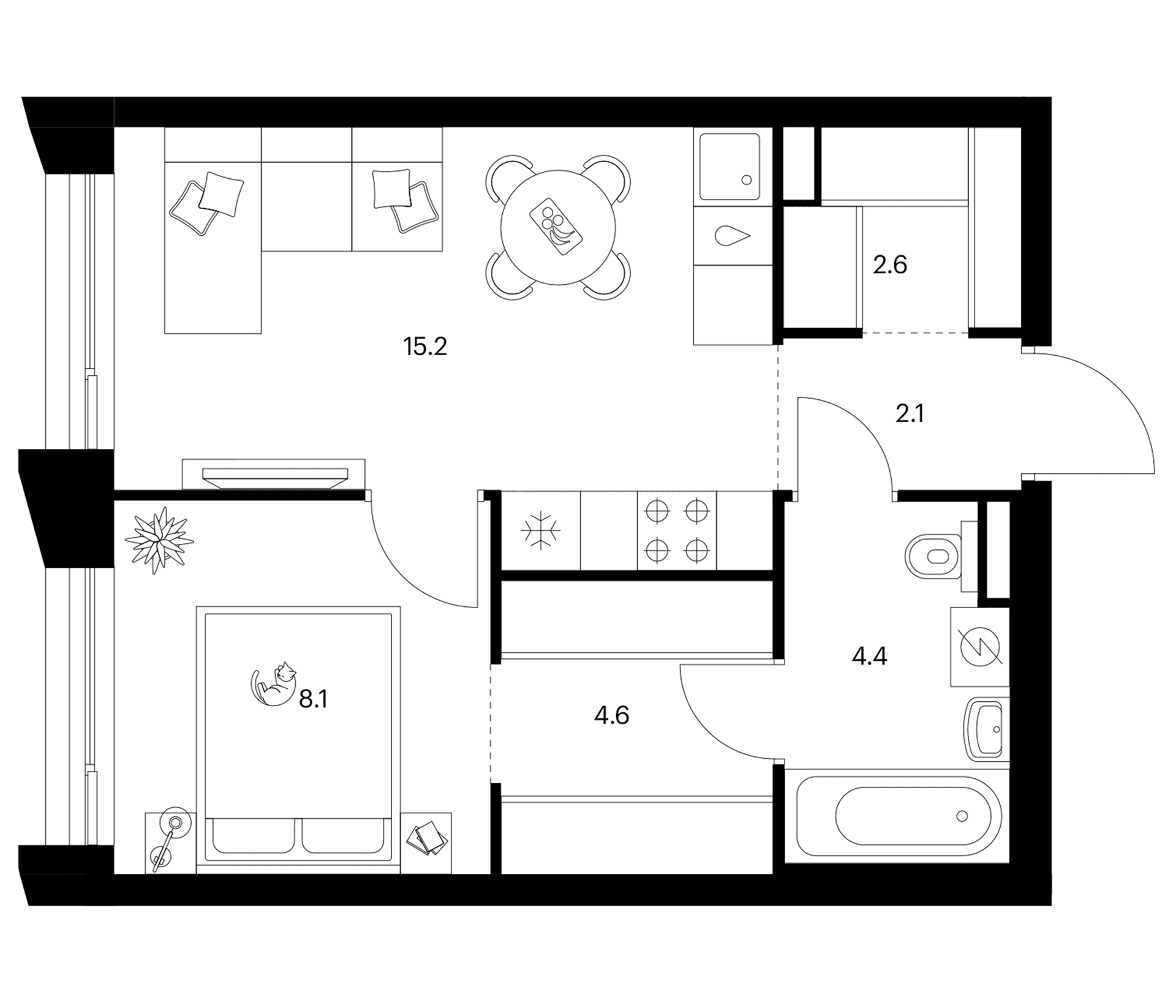 Планировка: 1-комнатная квартира 37 м² в ЖК «Зеленый парк»