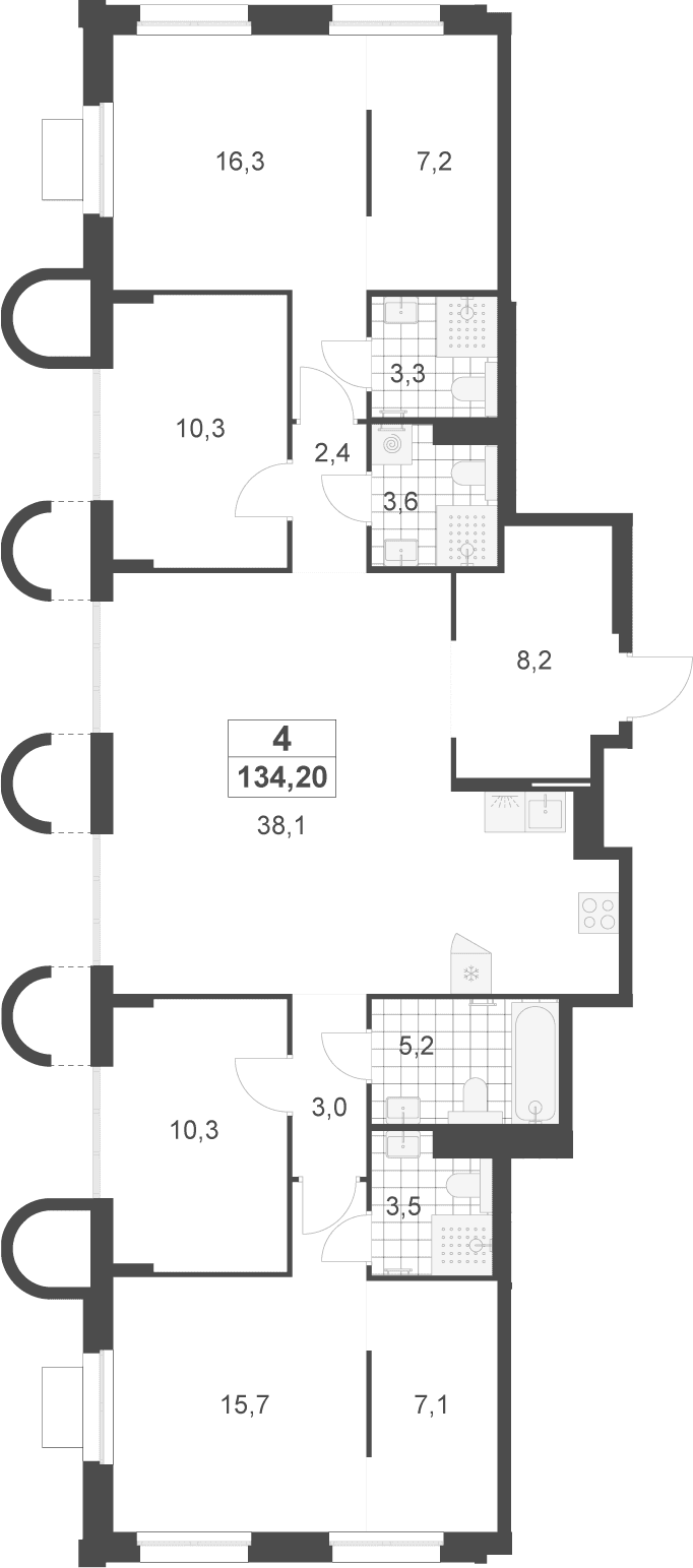 Планировка: Квартира евро-5 134,2 м² в ЖК «Деснаречье»