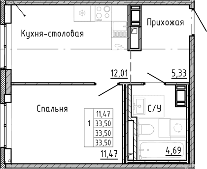1-комнатная квартира