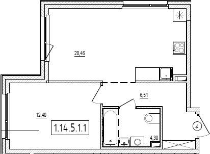 Планировка: Евродвушка 43,7 м² в ЖК «Новый Ямбург»