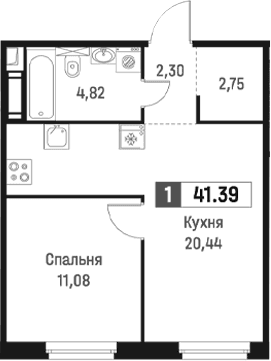 Планировка: Евродвушка 41,4 м² в ЖК «Максималист»