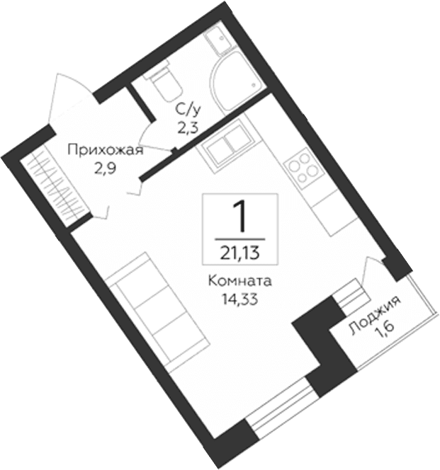 Планировка: Студия 19,5 м² в ЖК «Гардарика Клаб»