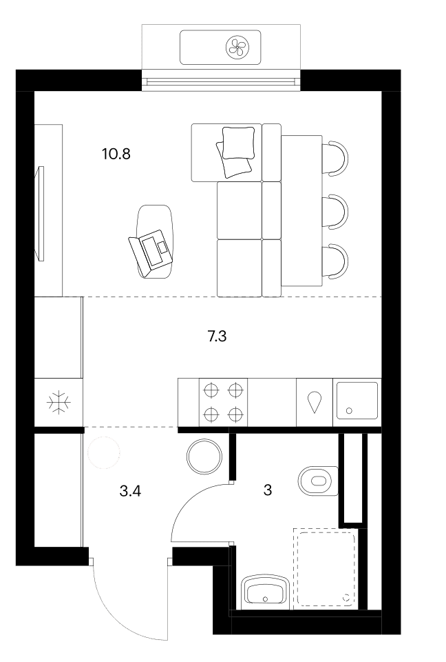 Планировка: Студия 24,5 м² в ЖК «Белая Дача парк»